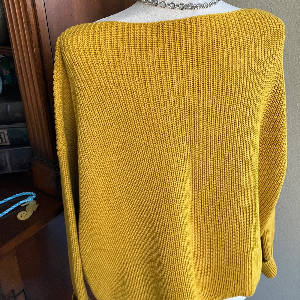 French Connection Yellow Millie Crop Waffle Knit Sweater - Size Small - Picture 2 of 4